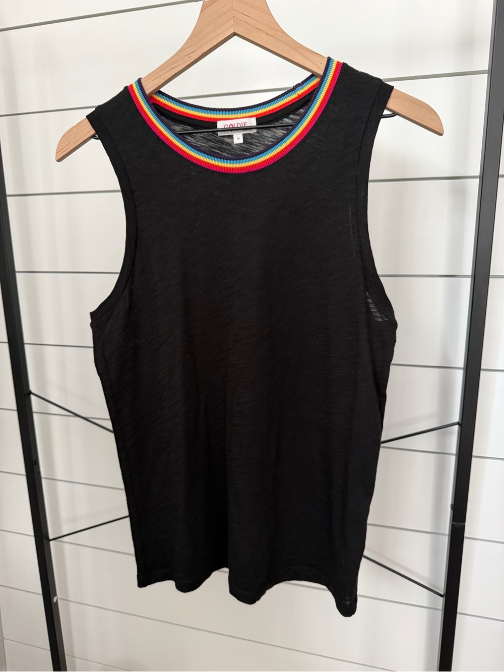 Goldie Black Tank with Rainbow Trim